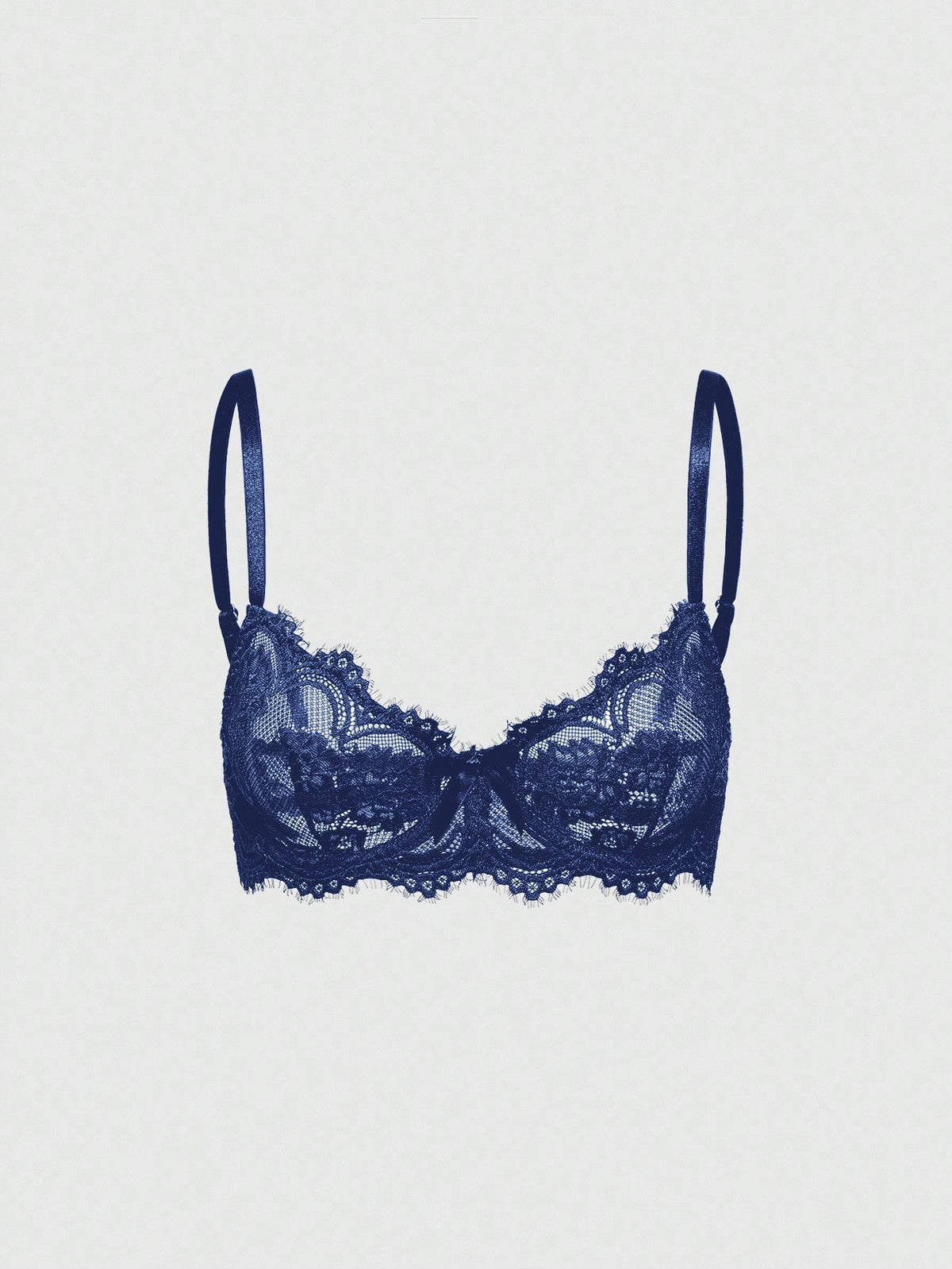 Sheer floral lace underwire triangle bra for women featuring adjustable straps and plunge cup design.