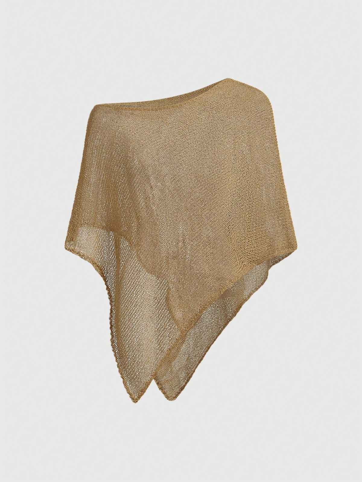 Women's casual hollow knit poncho top with boat neck, cloak sleeves, and asymmetrical hem