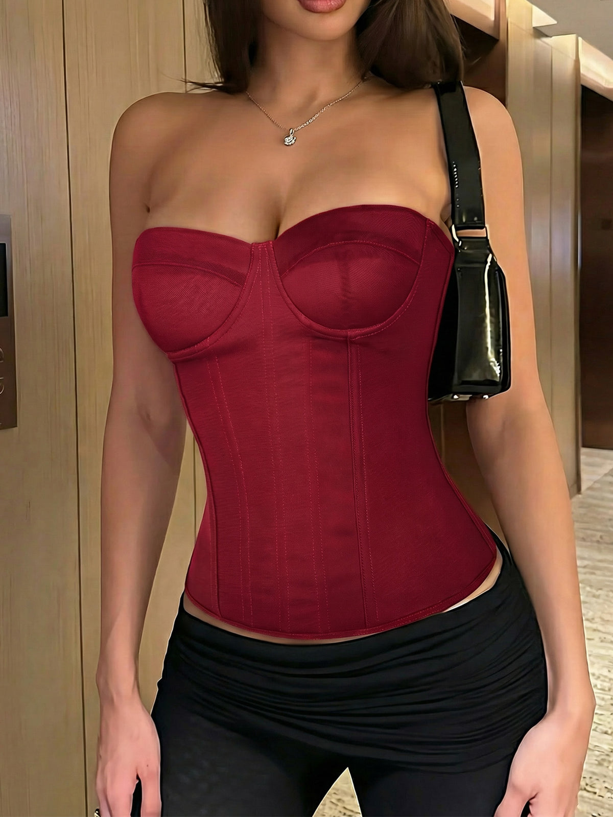 Solid color strapless corset tube top featuring a backless lace-up back design and cropped slim fit.