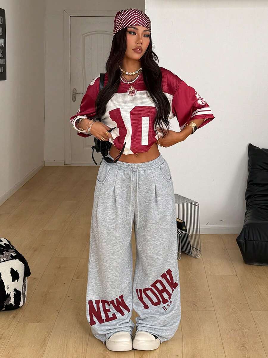 Women's loose straight leg casual pants with drawstring elastic waist and pockets