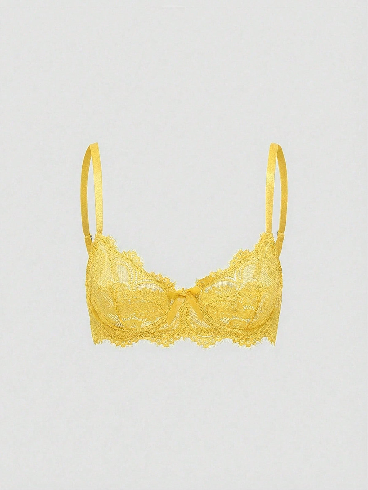 Sheer floral lace underwire triangle bra for women featuring adjustable straps and plunge cup design.