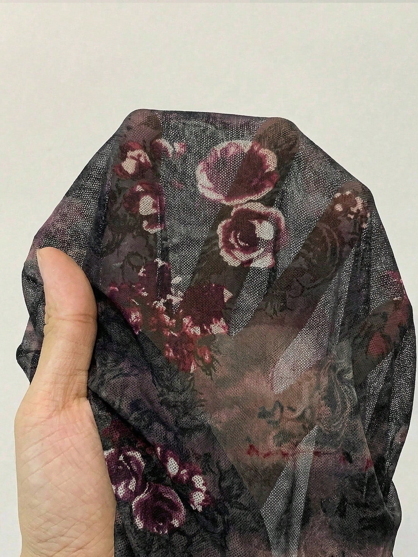 Women's Y2K floral printed mesh bandeau tube top with strapless neckline, ruched detail, ruffle hem, slim fit, and lined body