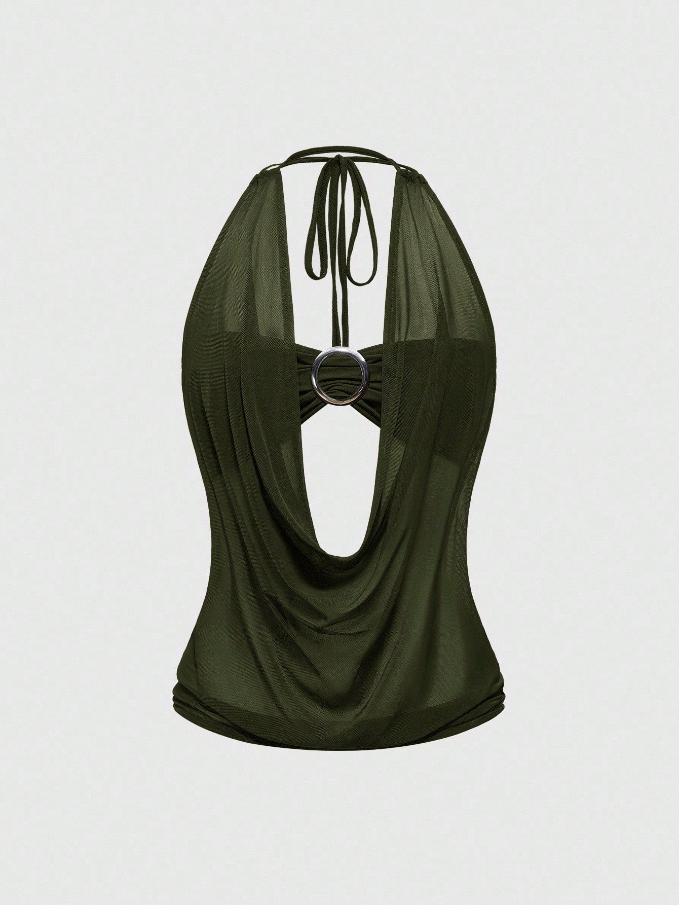 Women's Y2K retro crop tank top with draped halter neckline, cut-out detail, slim fit, and backless design