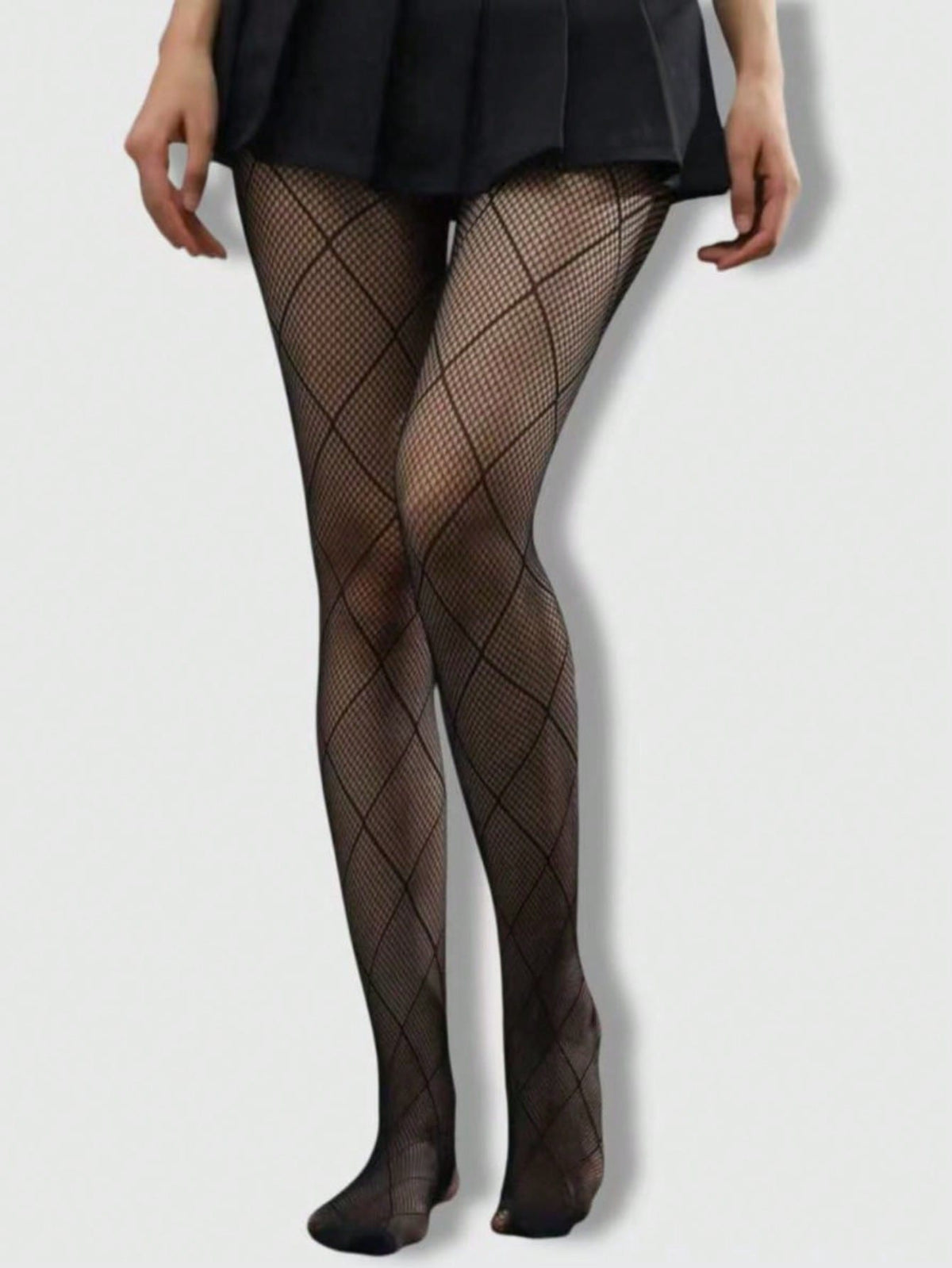 Women's black goth spider web pattern mesh tights with rhinestone details