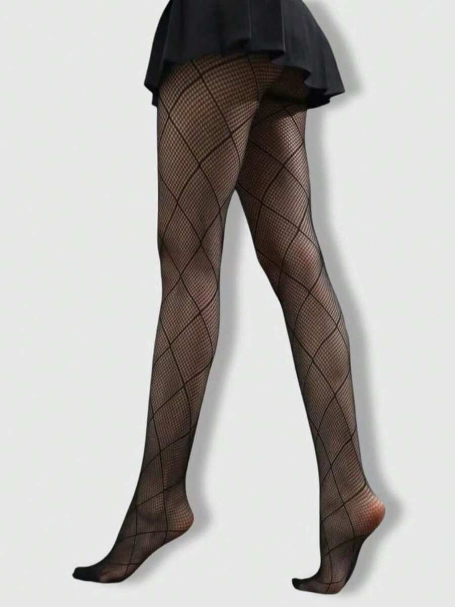 Women's black goth spider web pattern mesh tights with rhinestone details