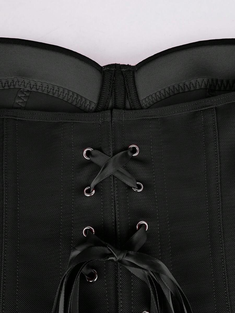Solid color strapless corset tube top featuring a backless lace-up back design and cropped slim fit.