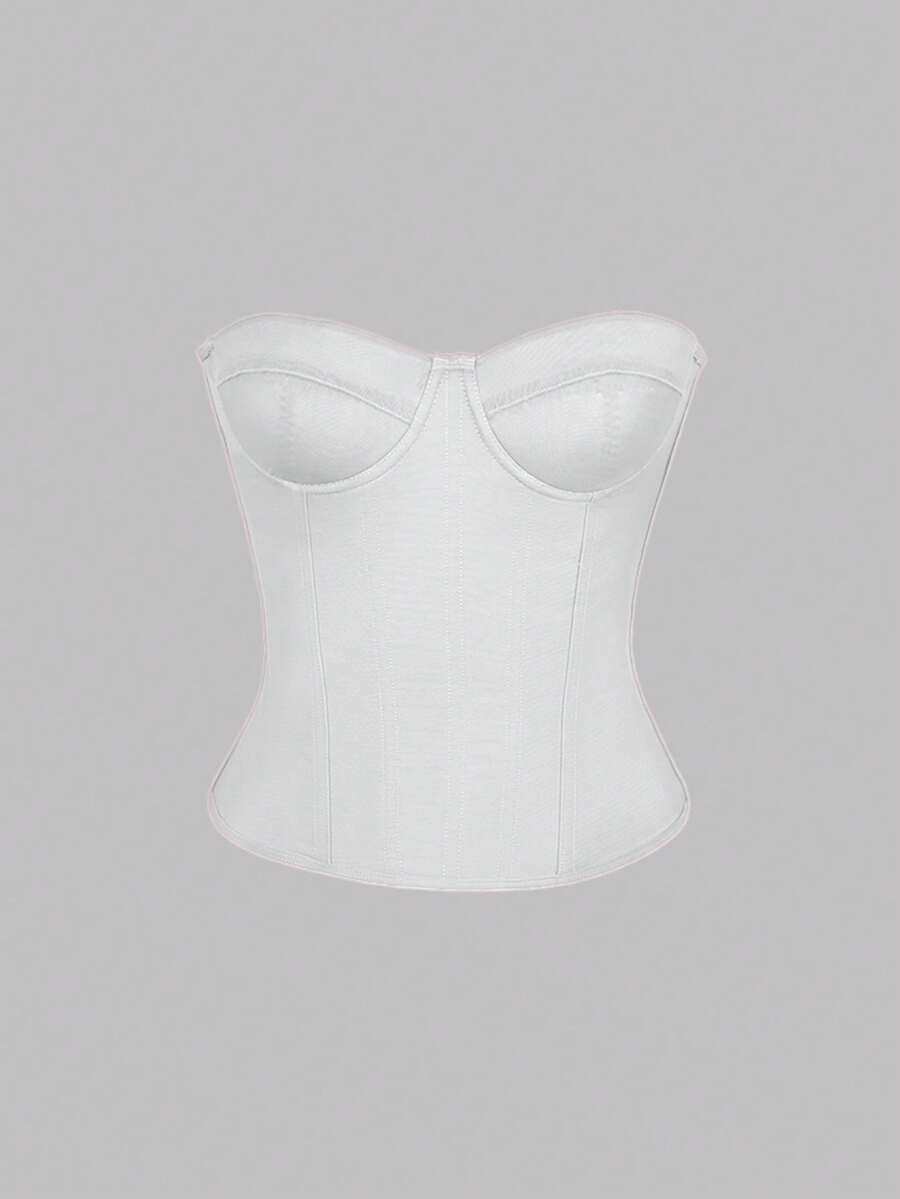 Solid color strapless corset tube top featuring a backless lace-up back design and cropped slim fit.