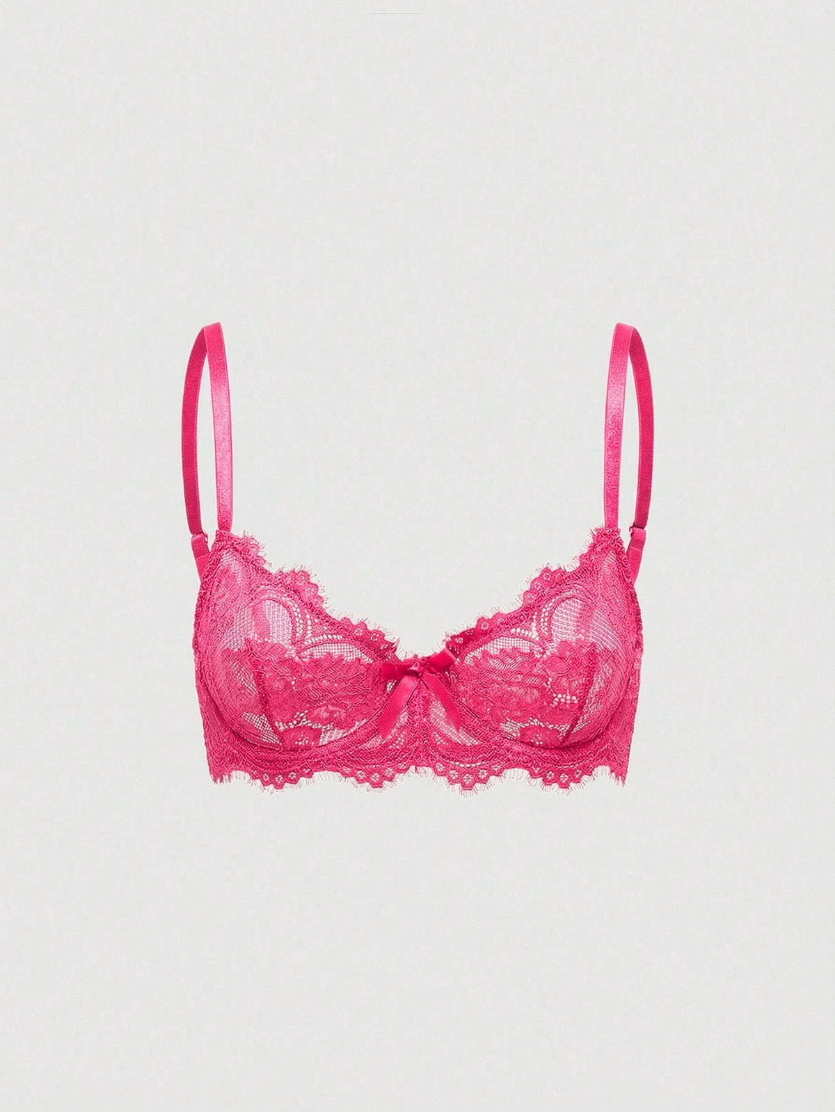 Sheer floral lace underwire triangle bra for women featuring adjustable straps and plunge cup design.