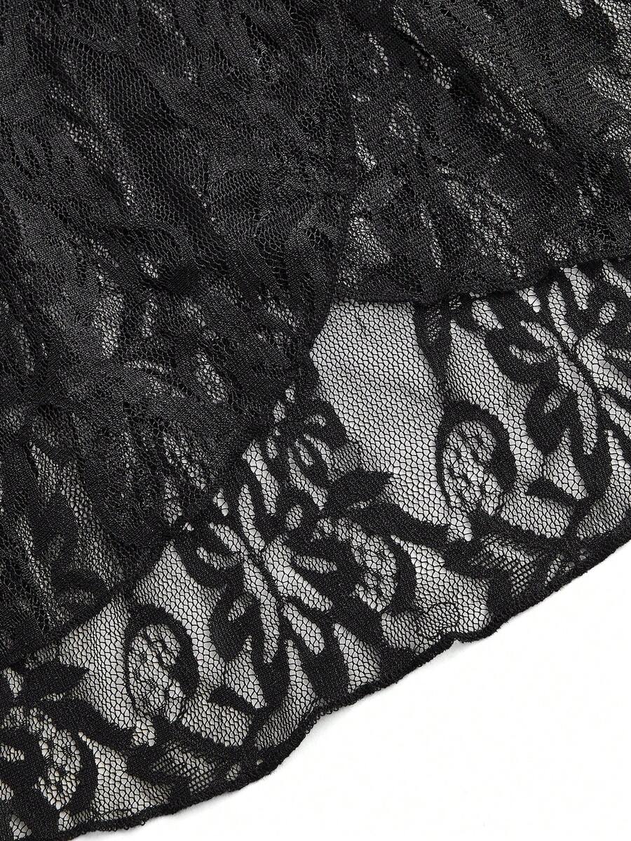 Attitoon women's Y2K style slim fit camisole top featuring contrast lace trim, spaghetti straps, plant print design, and an asymmetrical hem.