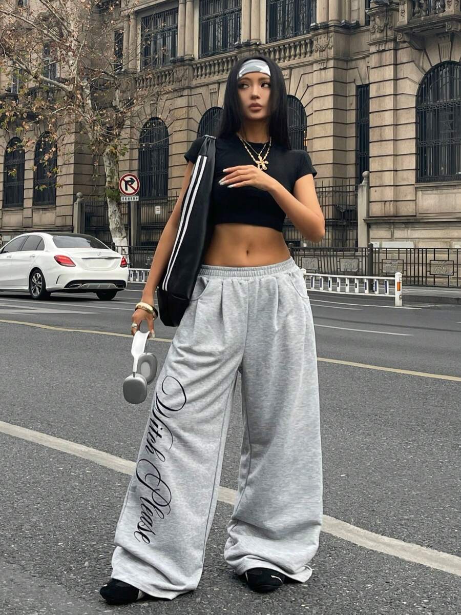 Women's loose straight leg casual pants with drawstring elastic waist and pockets