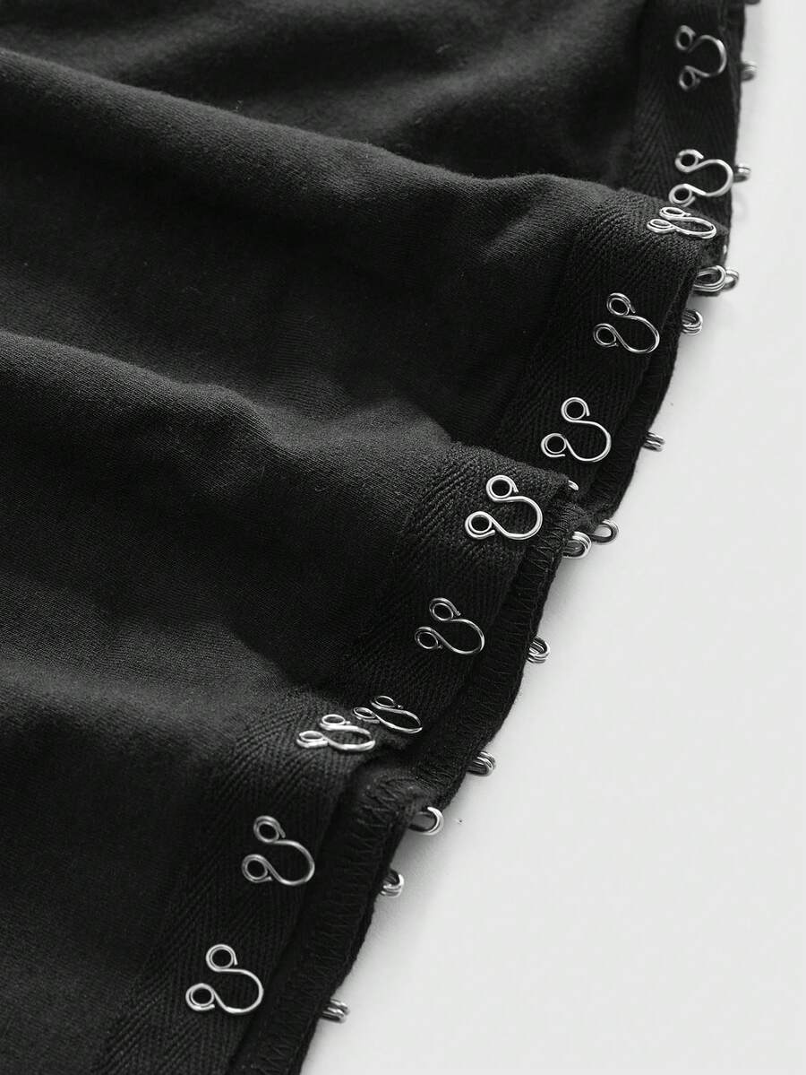 Women's slim fit short sleeve t-shirt featuring an asymmetric off-the-shoulder neckline, ruched design, and metal buckle detail.