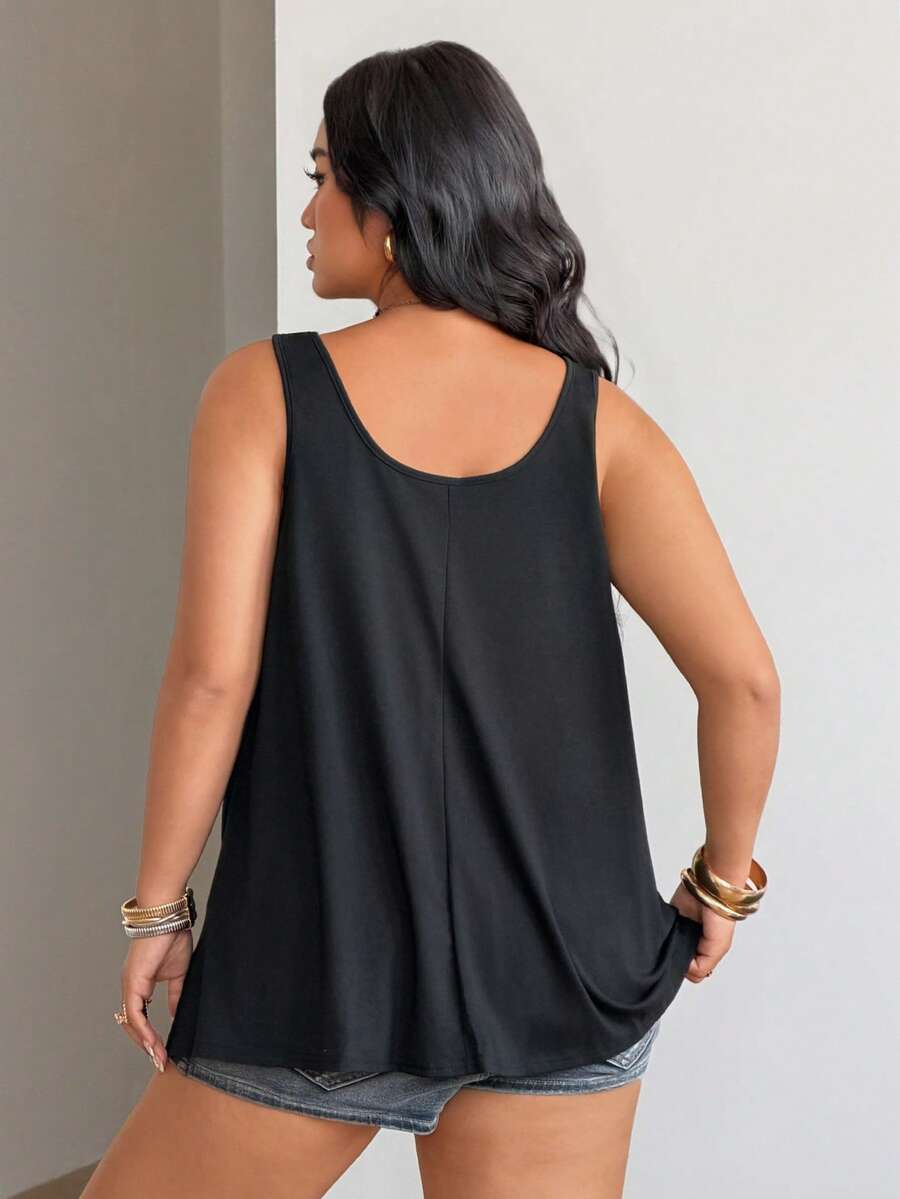 Women's camouflage print tank top featuring a scoop neckline and knitted stretch fabric in army green.