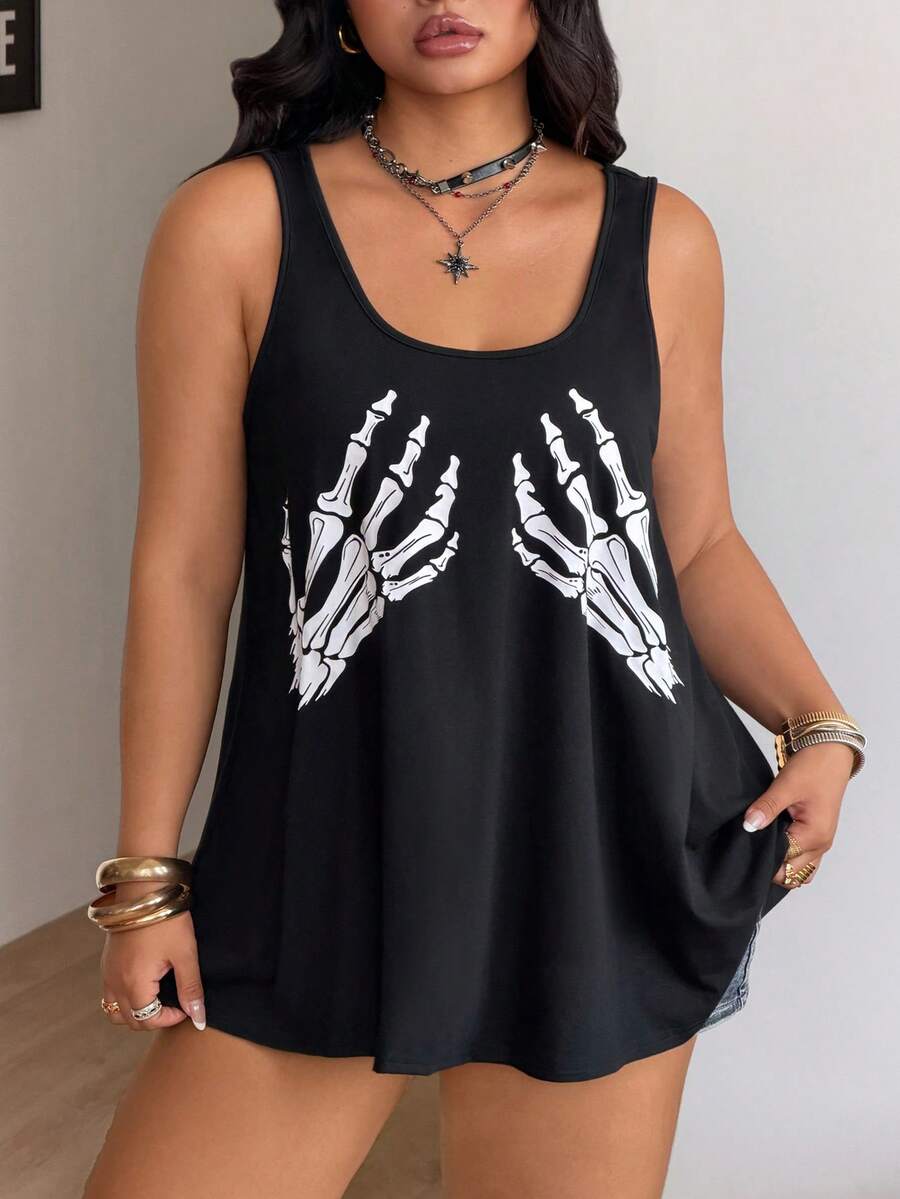 Women's camouflage print tank top featuring a scoop neckline and knitted stretch fabric in army green.