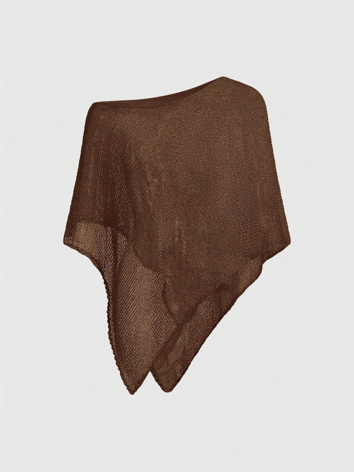 Women's casual hollow knit poncho top with boat neck, cloak sleeves, and asymmetrical hem