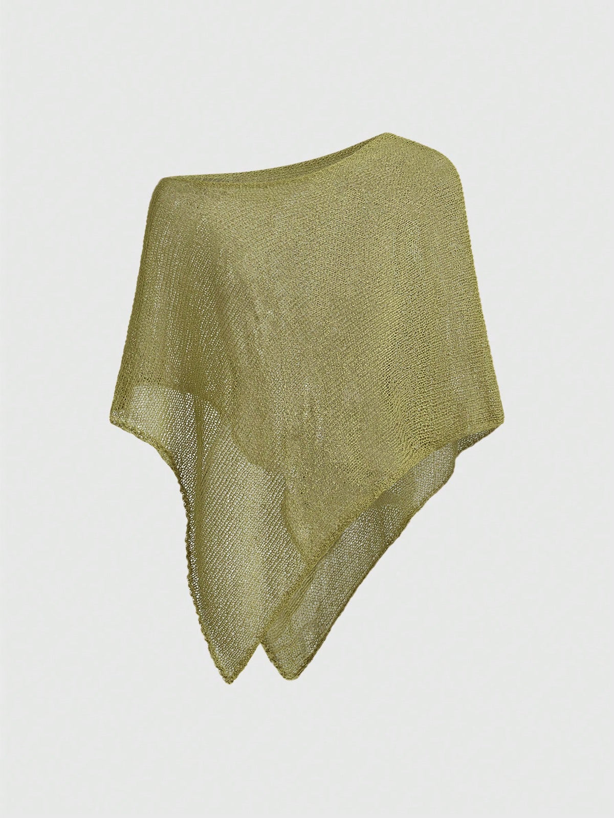Women's casual hollow knit poncho top with boat neck, cloak sleeves, and asymmetrical hem