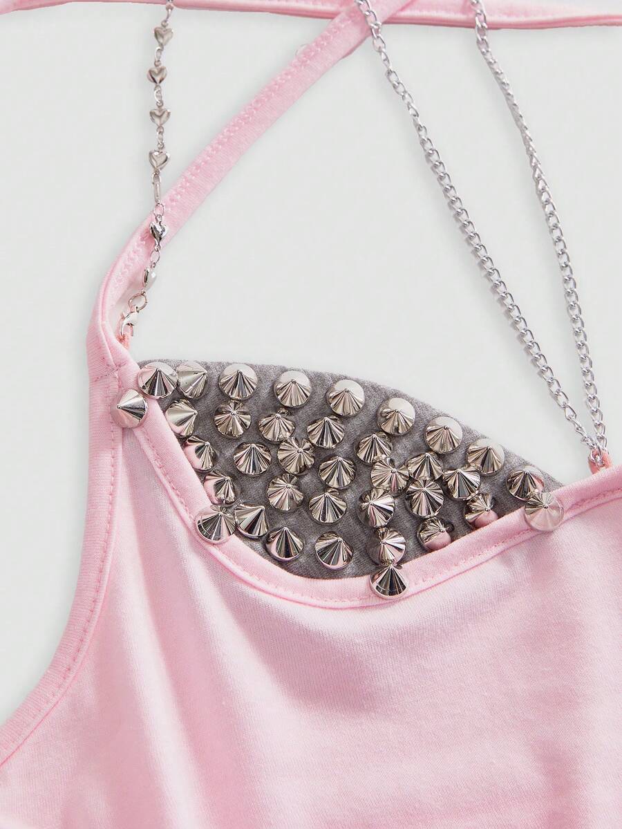 Y2K grunge punk halter backless crop top with criss-cross tie knot design and matching arm sleeves.