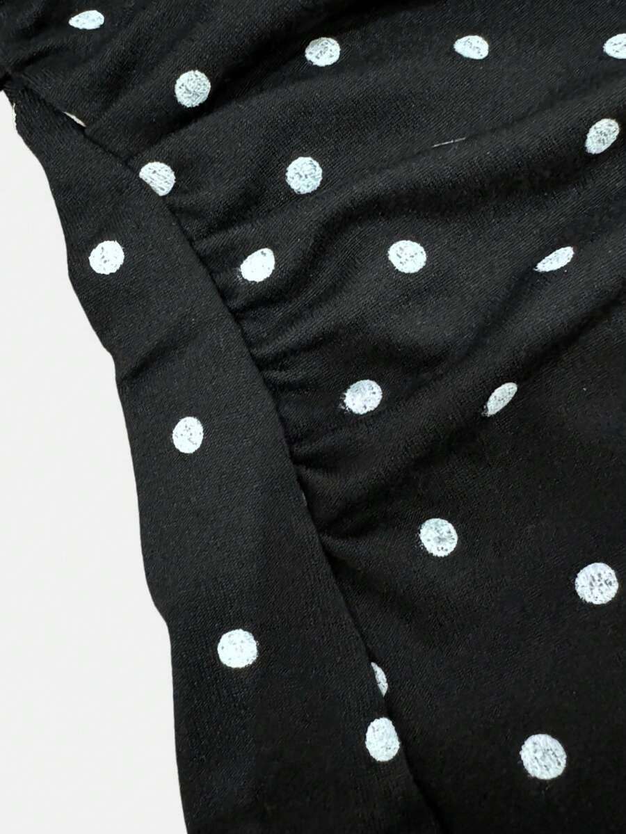 Women's cowl neck tie polka dot pleated tank blouse with ruched details and a regular fit