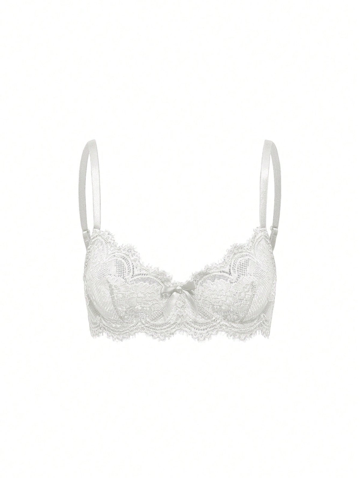 Sheer floral lace underwire triangle bra for women featuring adjustable straps and plunge cup design.