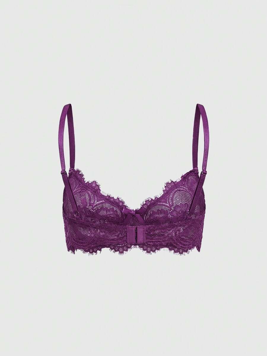 Sheer floral lace underwire triangle bra for women featuring adjustable straps and plunge cup design.