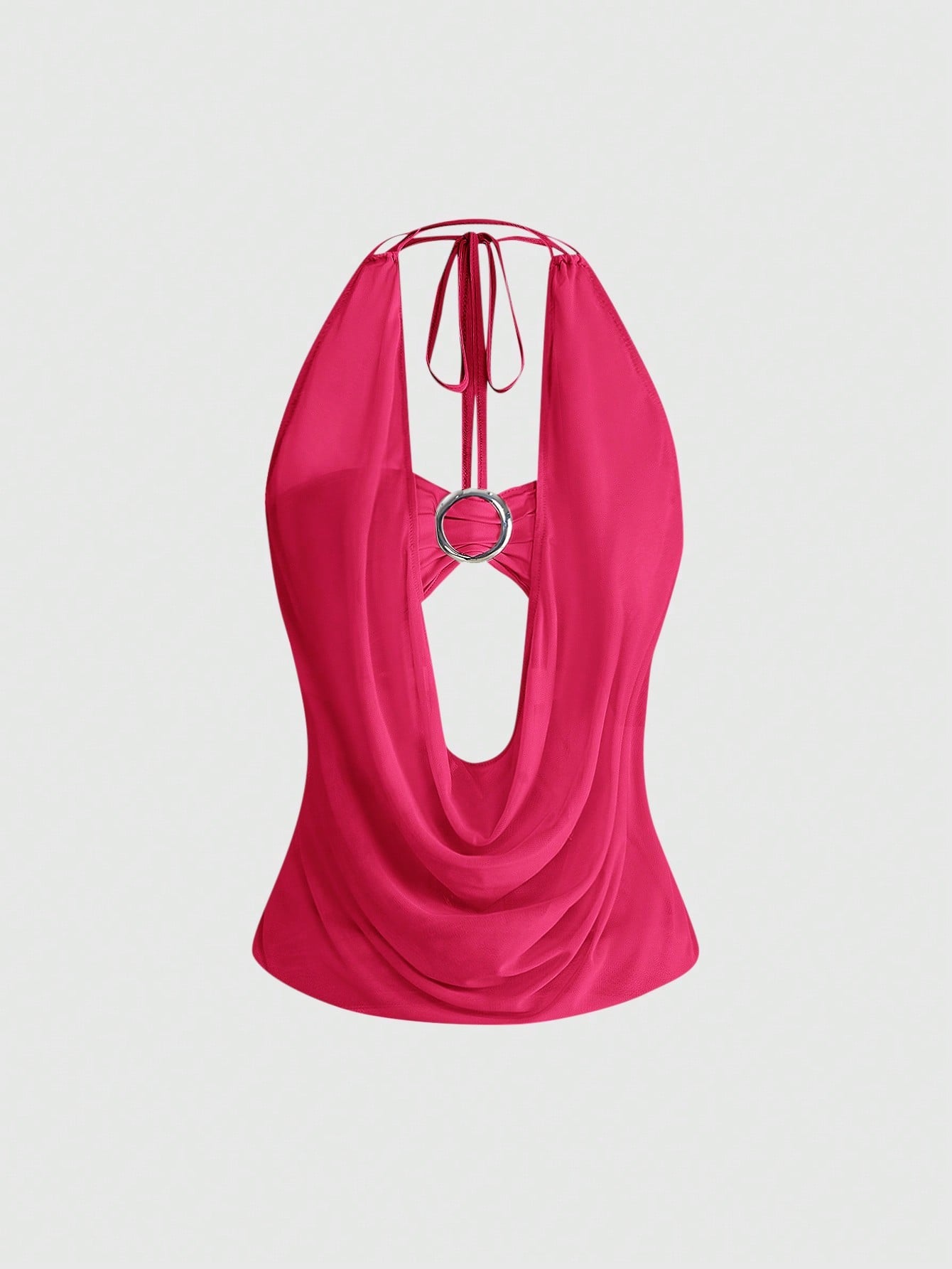 Women's Y2K retro crop tank top with draped halter neckline, cut-out detail, slim fit, and backless design