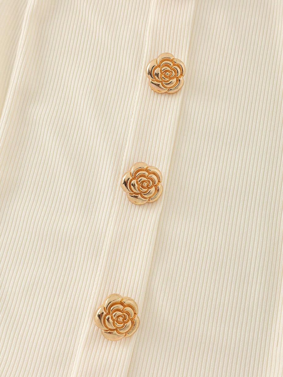 Women's slim fit square neck sleeveless knit tank top featuring a front faux placket with decorative gold metal buttons.