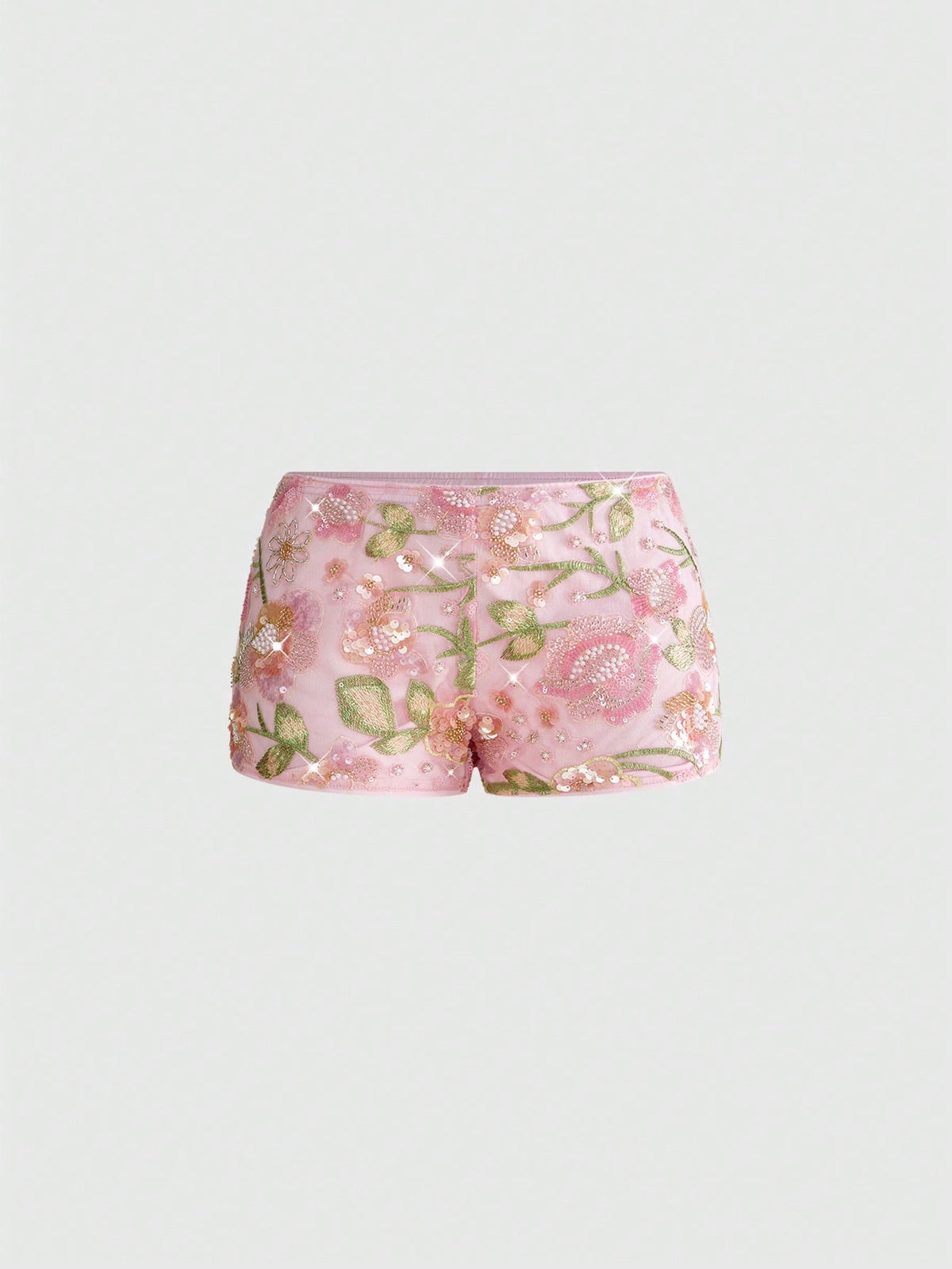 Women's ultra low waist shiny sequin mini shorts featuring a zipper fly, button closure, and high-stretch lined fabric for festival and night out outfits.