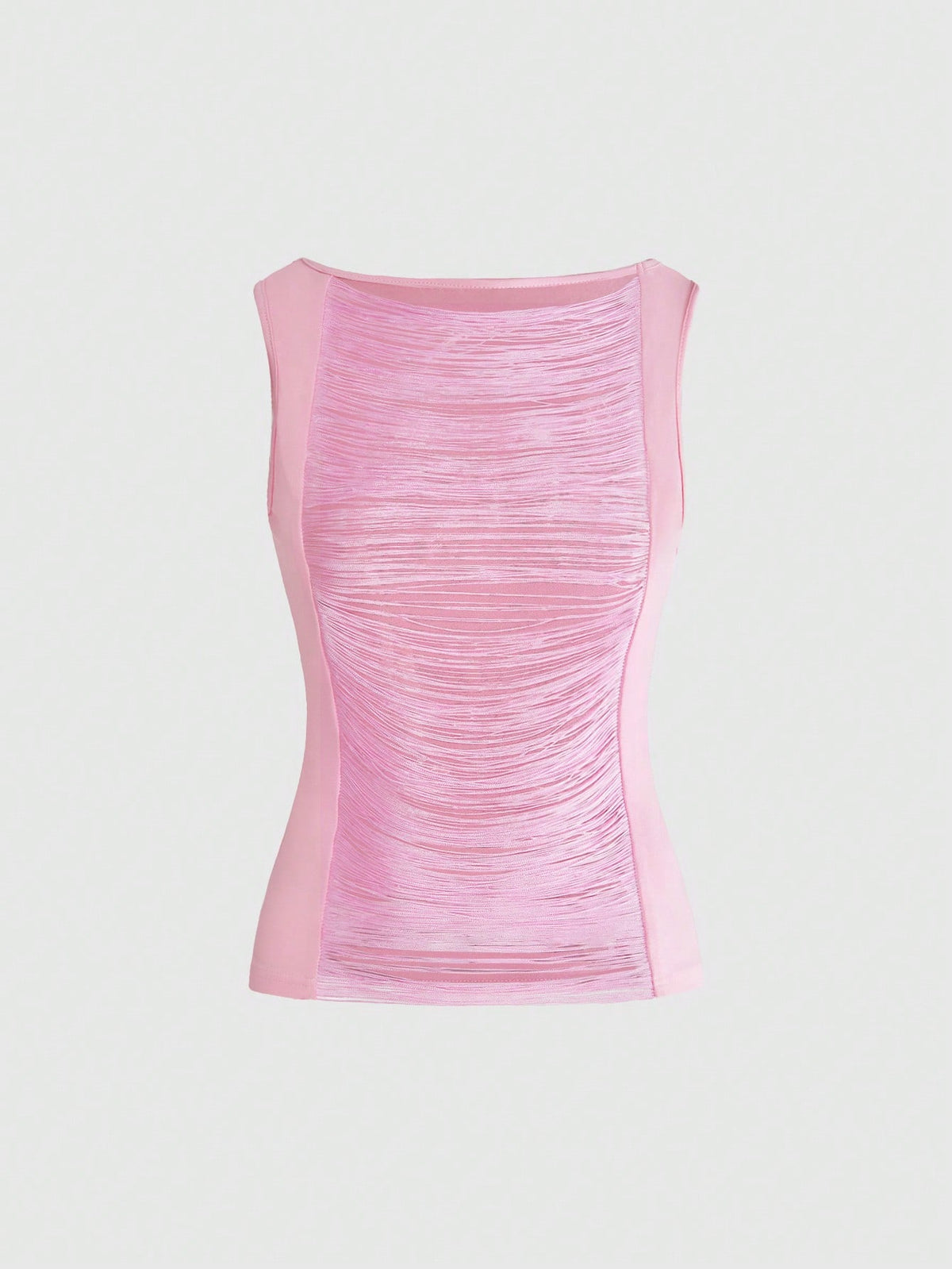 Front view of women's round neck slim fit cotton knit camisole featuring fringe ripped hollow-out detailing.