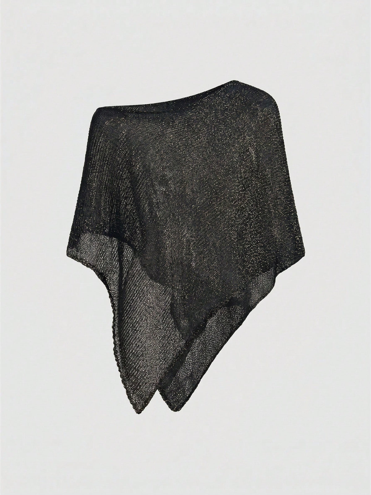 Women's casual hollow knit poncho top with boat neck, cloak sleeves, and asymmetrical hem