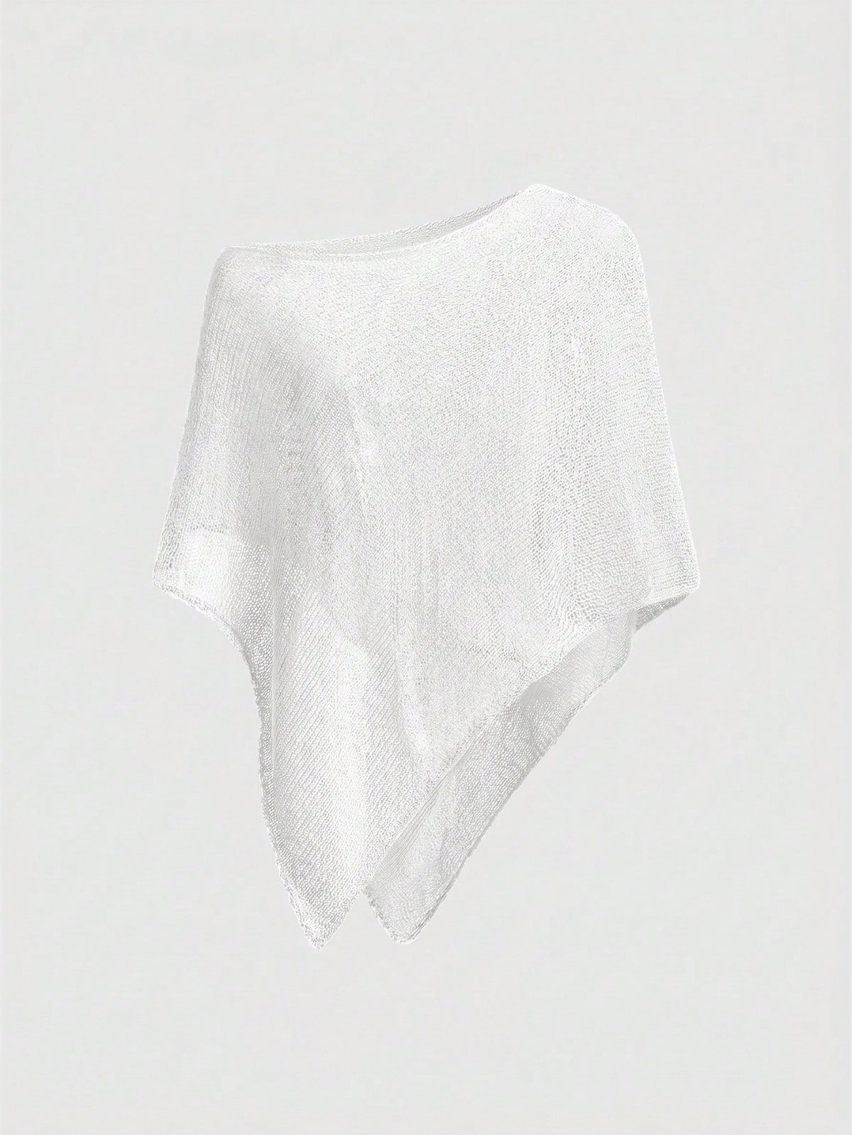 Women's casual hollow knit poncho top with boat neck, cloak sleeves, and asymmetrical hem