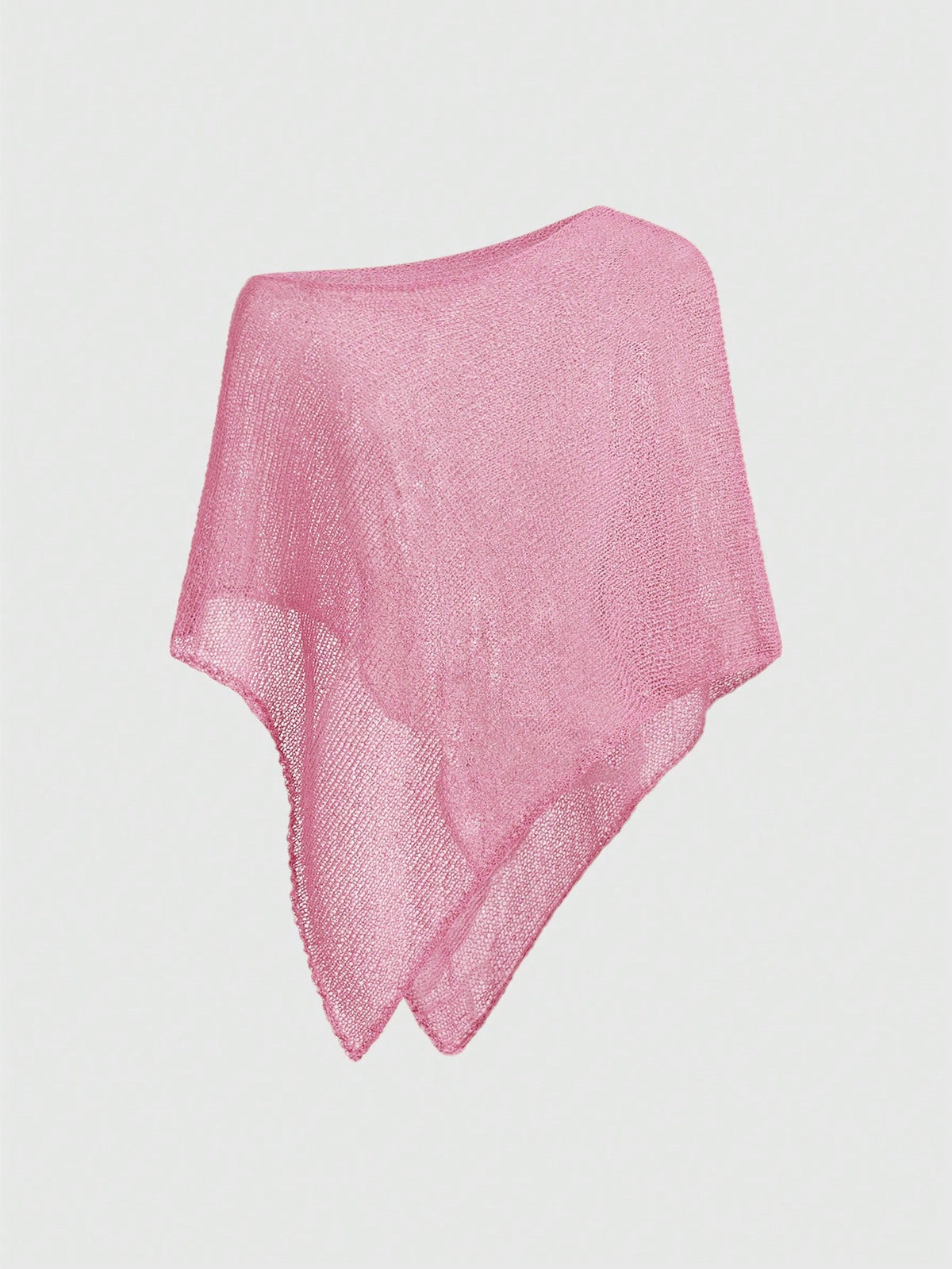 Women's casual hollow knit poncho top with boat neck, cloak sleeves, and asymmetrical hem