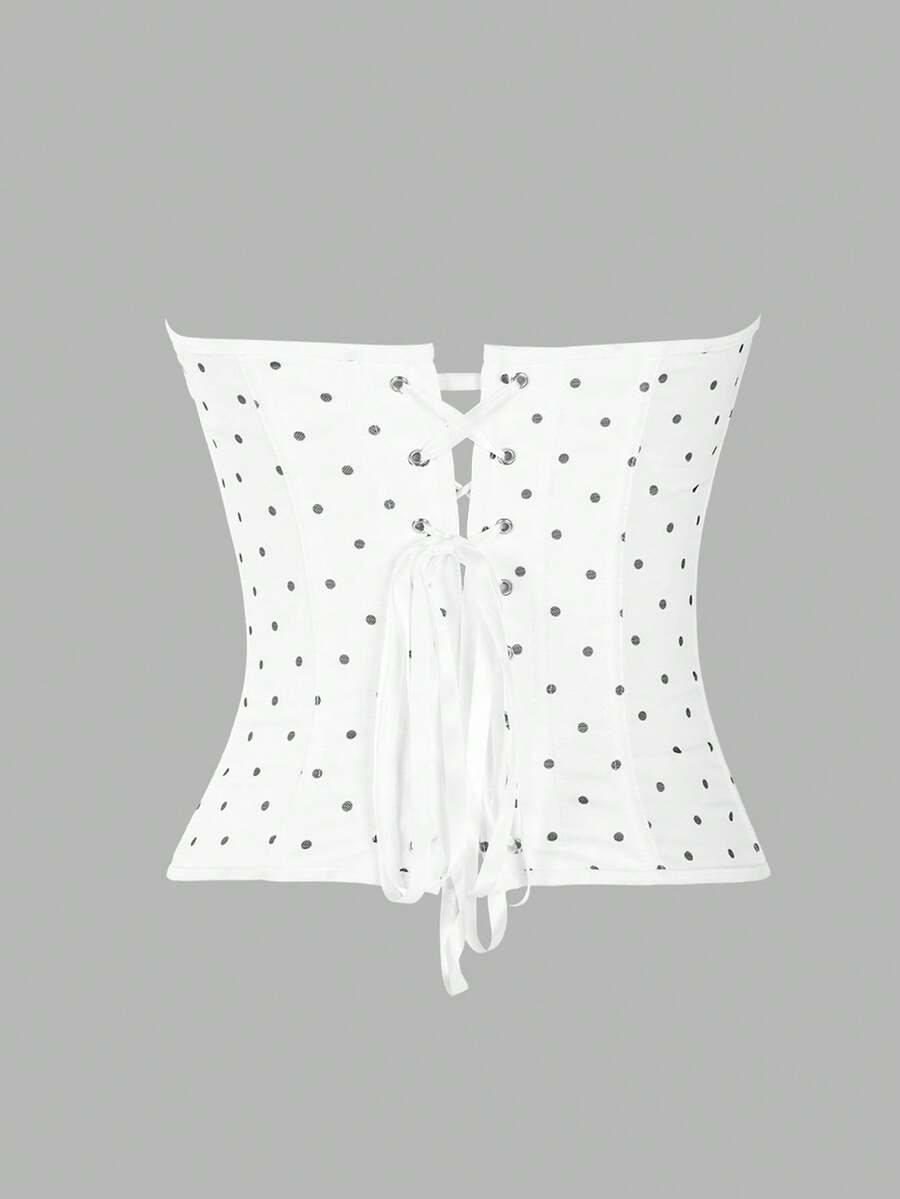 Solid color strapless corset tube top featuring a backless lace-up back design and cropped slim fit.