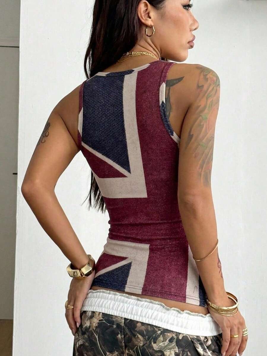 Women's slim fit rib-knit tank top with scoop neckline in cotton stretch fabric