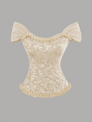 Women's elegant off-the-shoulder sleeveless camisole top featuring frill trim, lace-up front, and asymmetrical hem design.