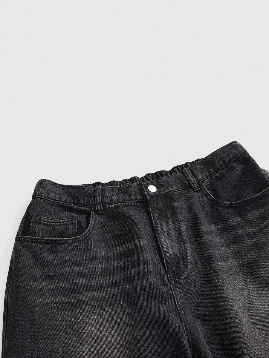 Women's gothic cross print baggy wide leg jeans made from denim with zipper fly and loose fit.