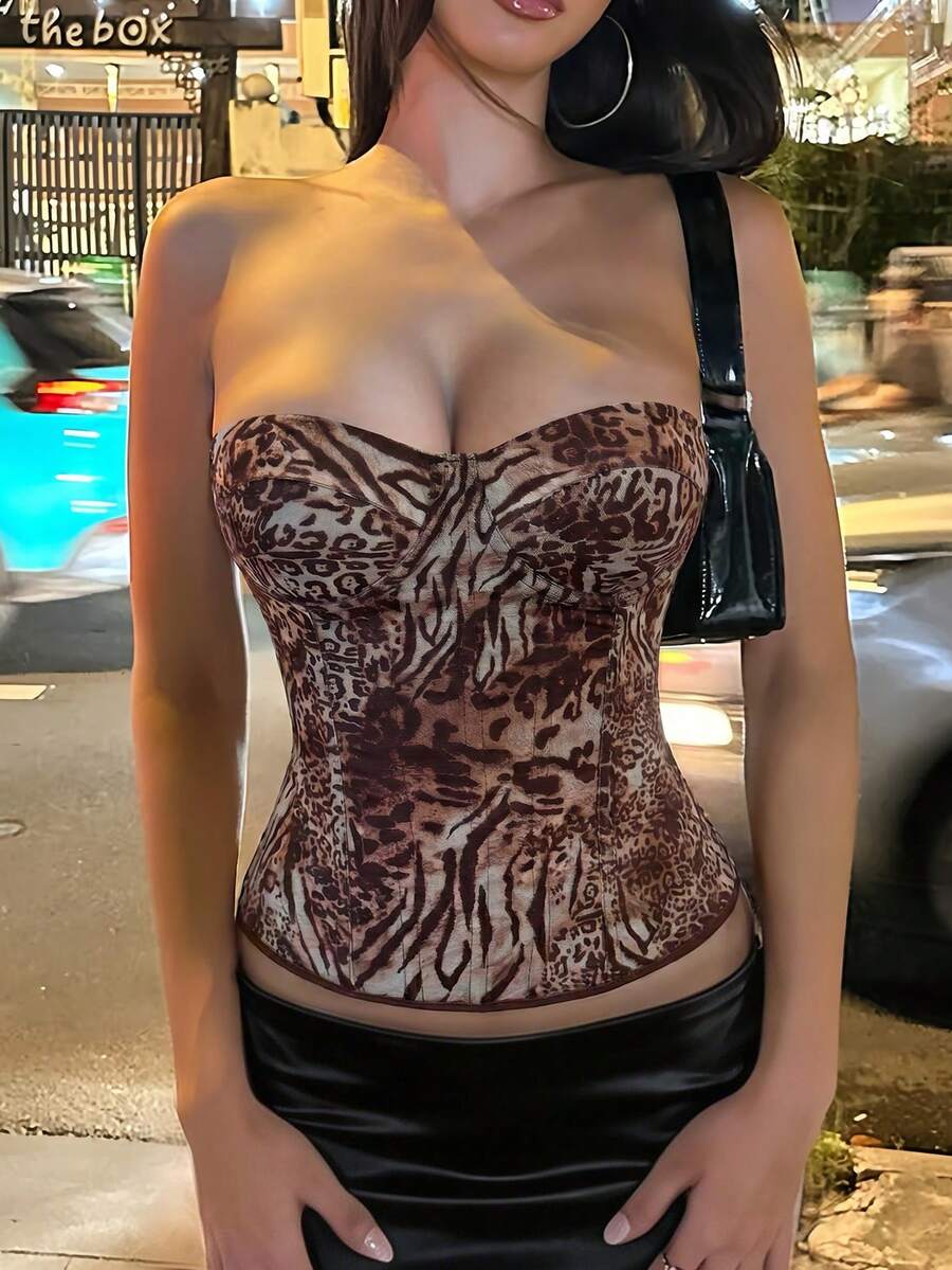 Solid color strapless corset tube top featuring a backless lace-up back design and cropped slim fit.