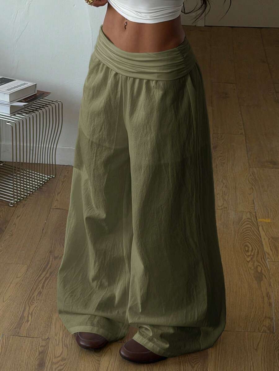 Women's plus size wide leg cotton pants featuring a relaxed loose fit and high waist design.