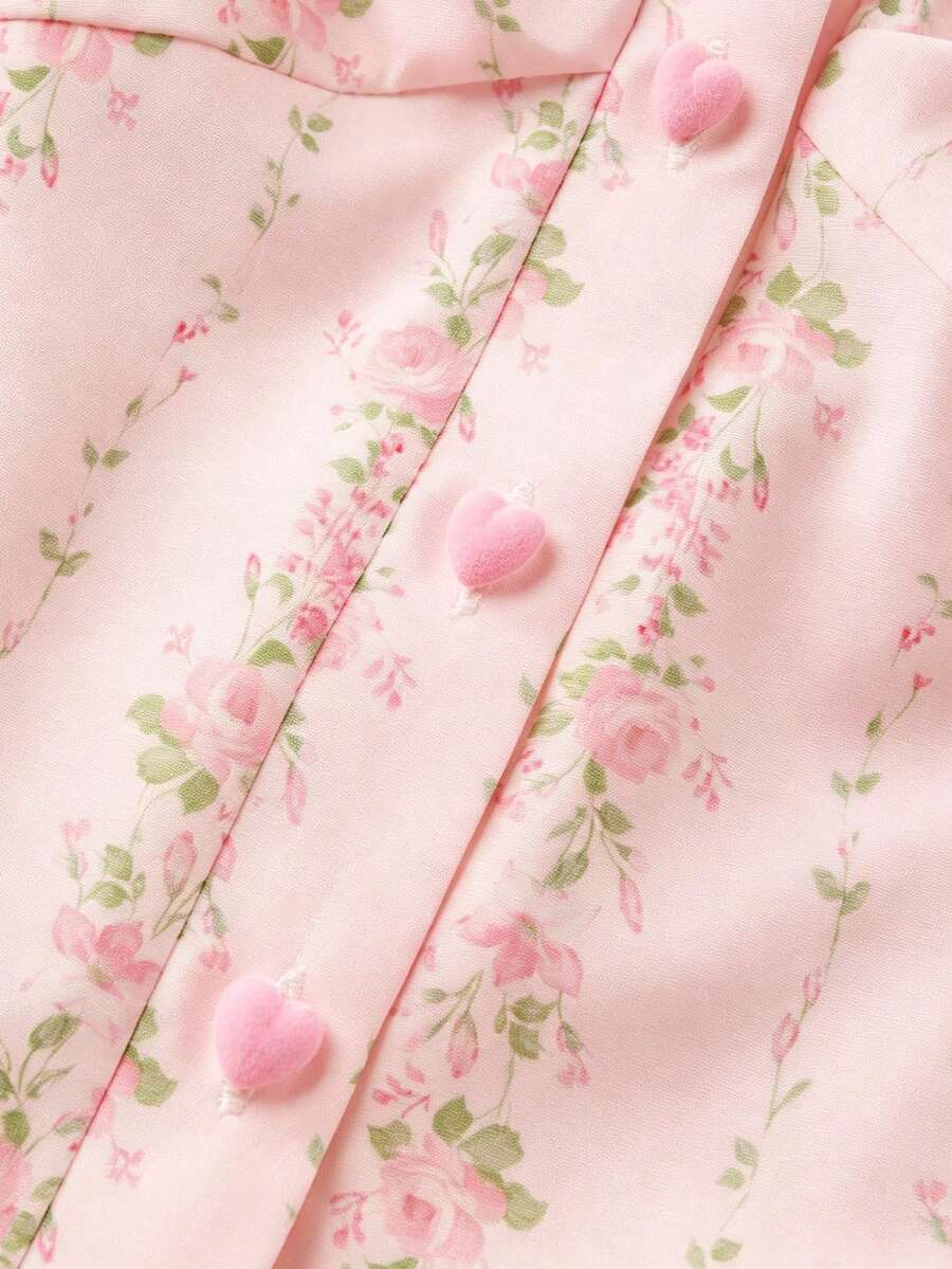 Vintage ditsy floral print sleeveless women's blouse with square neck, ruffle trim, and slim fit style.