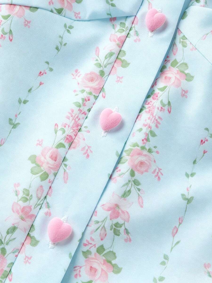 Vintage ditsy floral print sleeveless women's blouse with square neck, ruffle trim, and slim fit style.