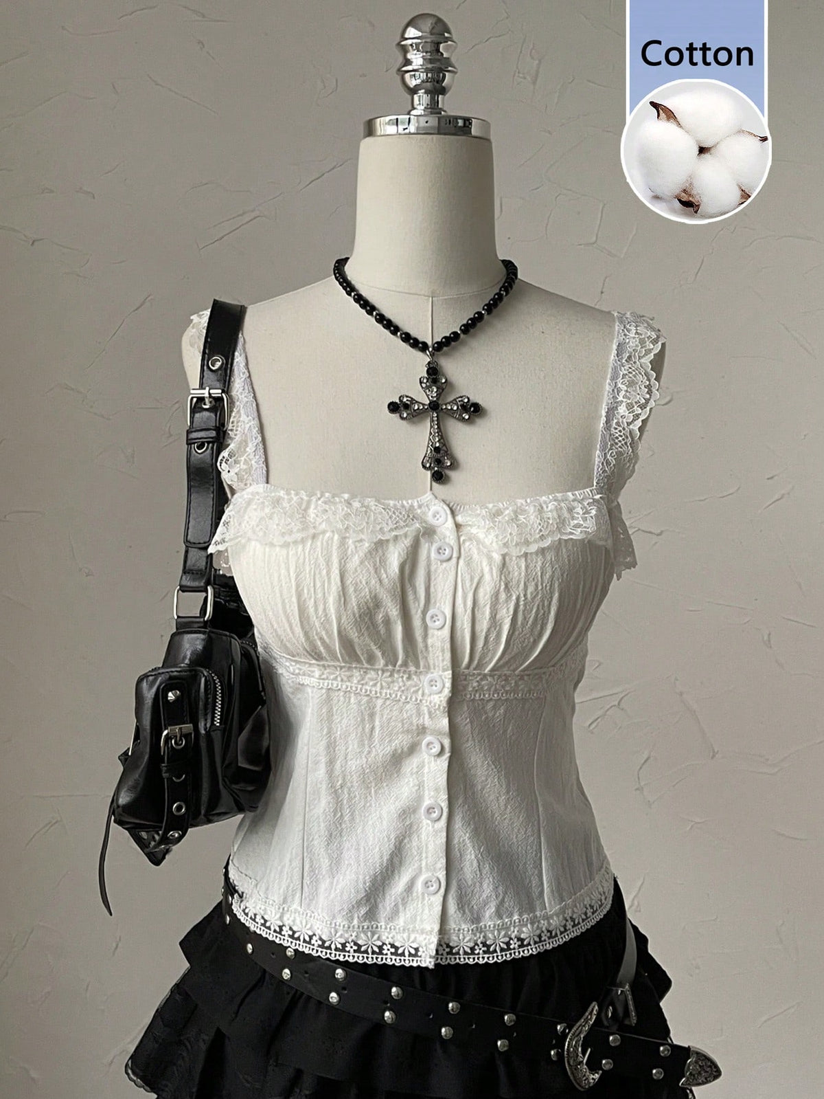 Attitoon women's Y2K style slim fit camisole top featuring contrast lace trim, spaghetti straps, plant print design, and an asymmetrical hem.