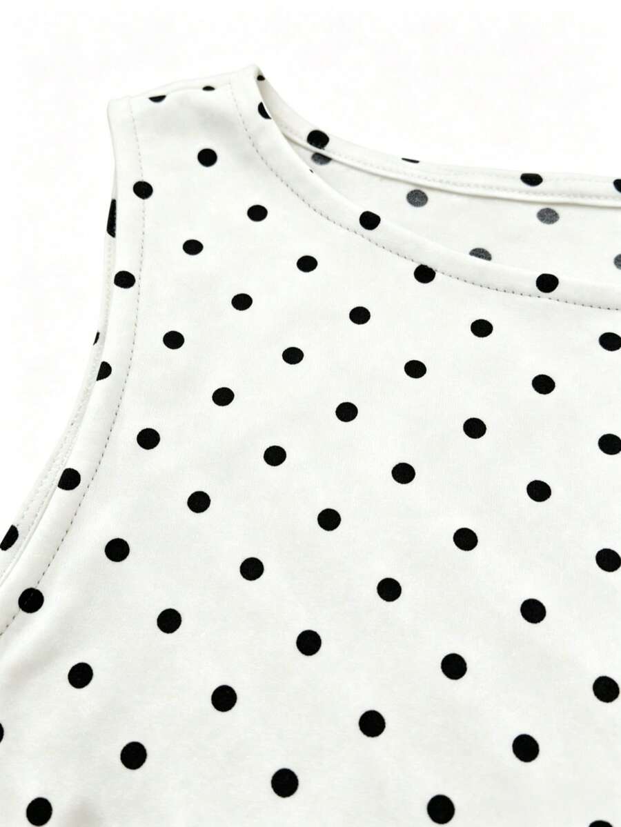 Women's cowl neck tie polka dot pleated tank blouse with ruched details and a regular fit