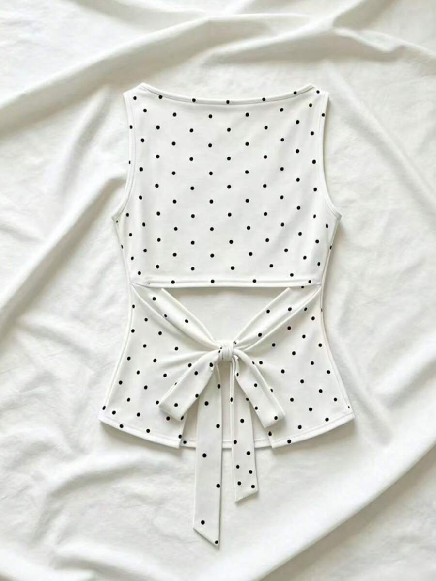 Women's cowl neck tie polka dot pleated tank blouse with ruched details and a regular fit