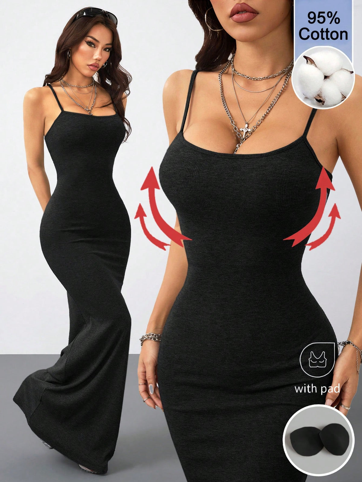 Women's slim fit sleeveless spaghetti strap maxi dress in brown ribbed stretch knit fabric.