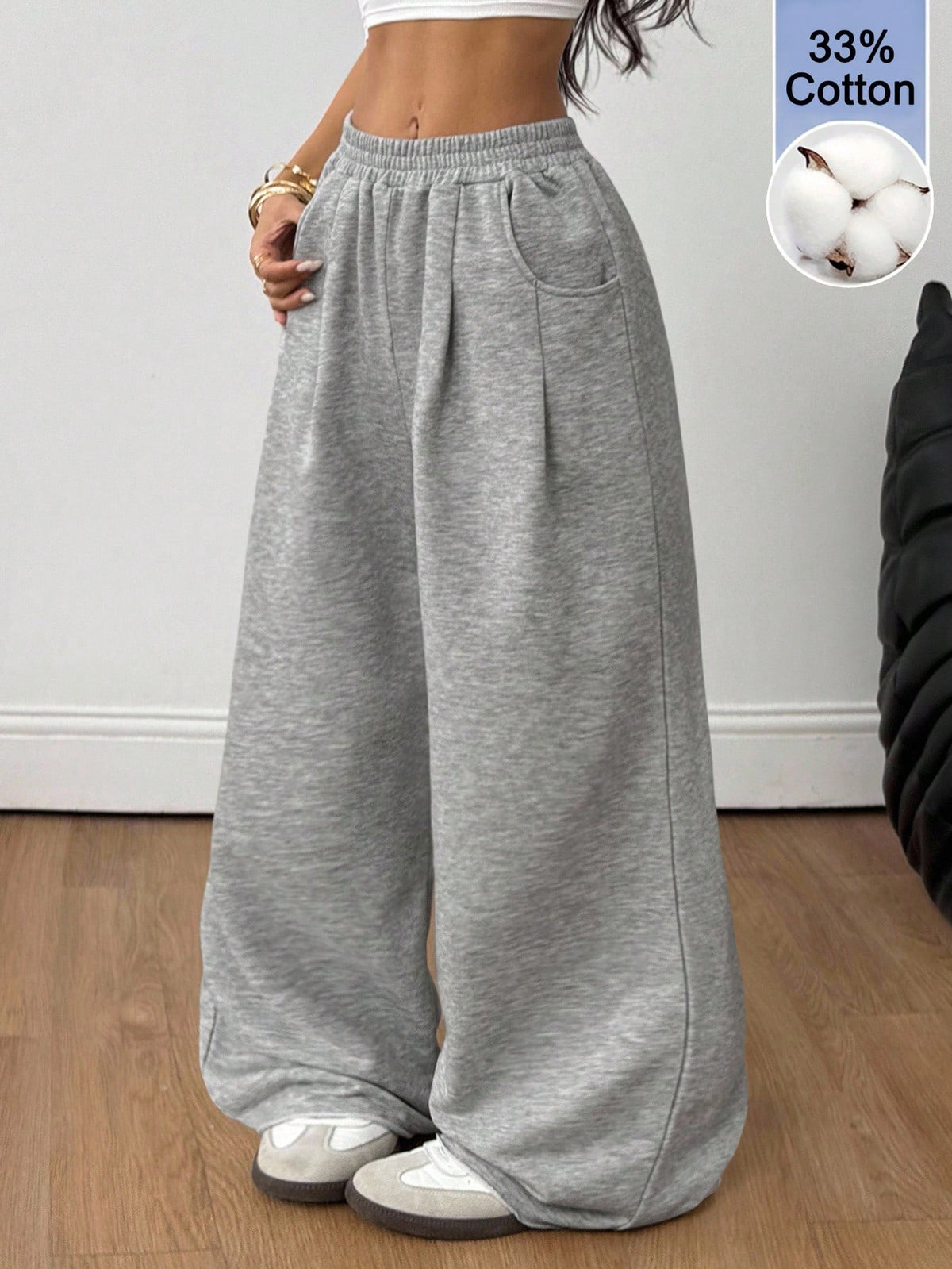 Women's loose straight leg casual pants with drawstring elastic waist and pockets