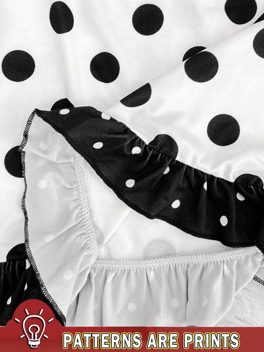 Multicolor Y2K slim fit crop top with wide straps, polka dot print, ruched shirred design, bow accents, and a flared ruffle hem.