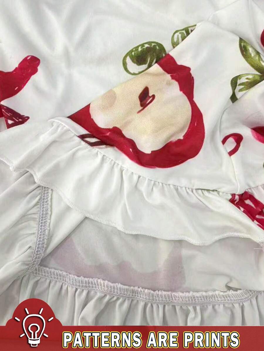 Multicolor Y2K slim fit crop top with wide straps, polka dot print, ruched shirred design, bow accents, and a flared ruffle hem.