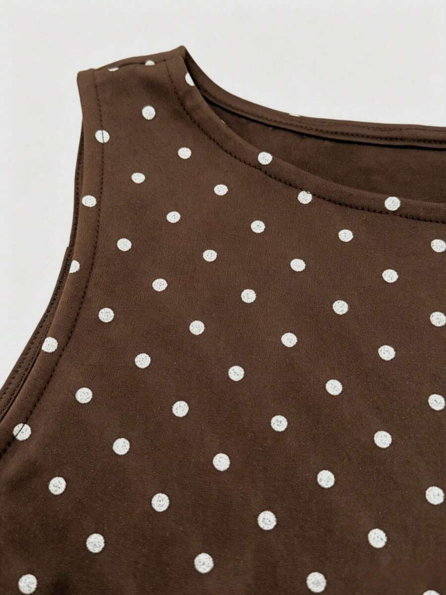 Women's cowl neck tie polka dot pleated tank blouse with ruched details and a regular fit