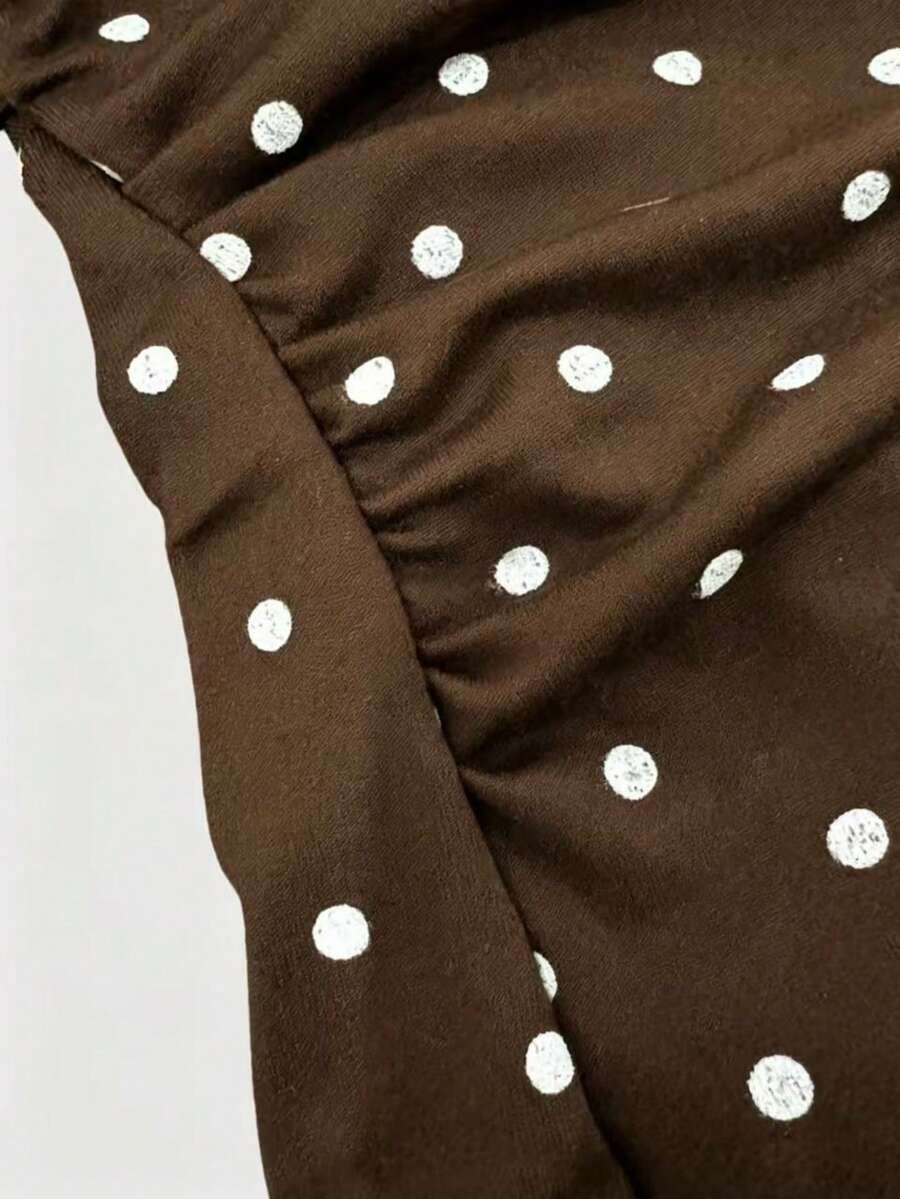 Women's cowl neck tie polka dot pleated tank blouse with ruched details and a regular fit