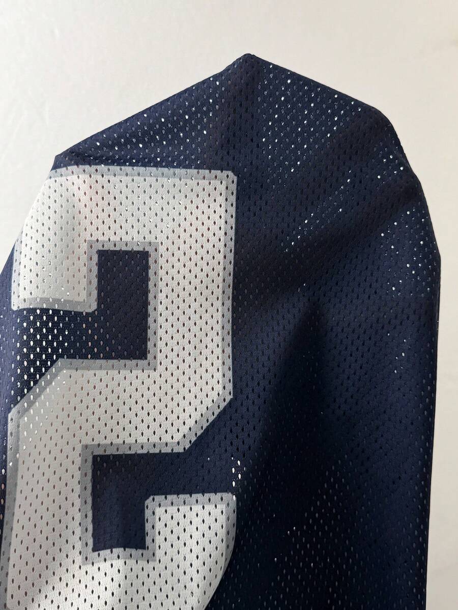 Navy blue plus size mesh baseball jersey t-shirt featuring a V-neck, raglan half sleeves, and sporty letter detailing.