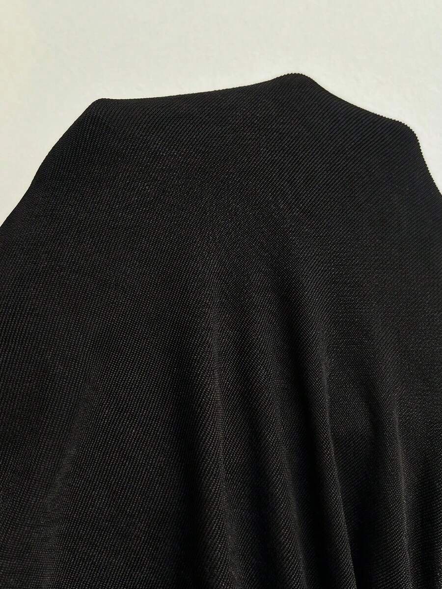 Women's black short spaghetti strap dress with ruched twist detail, slim fit silhouette, pencil hem, and sleeveless cami style.