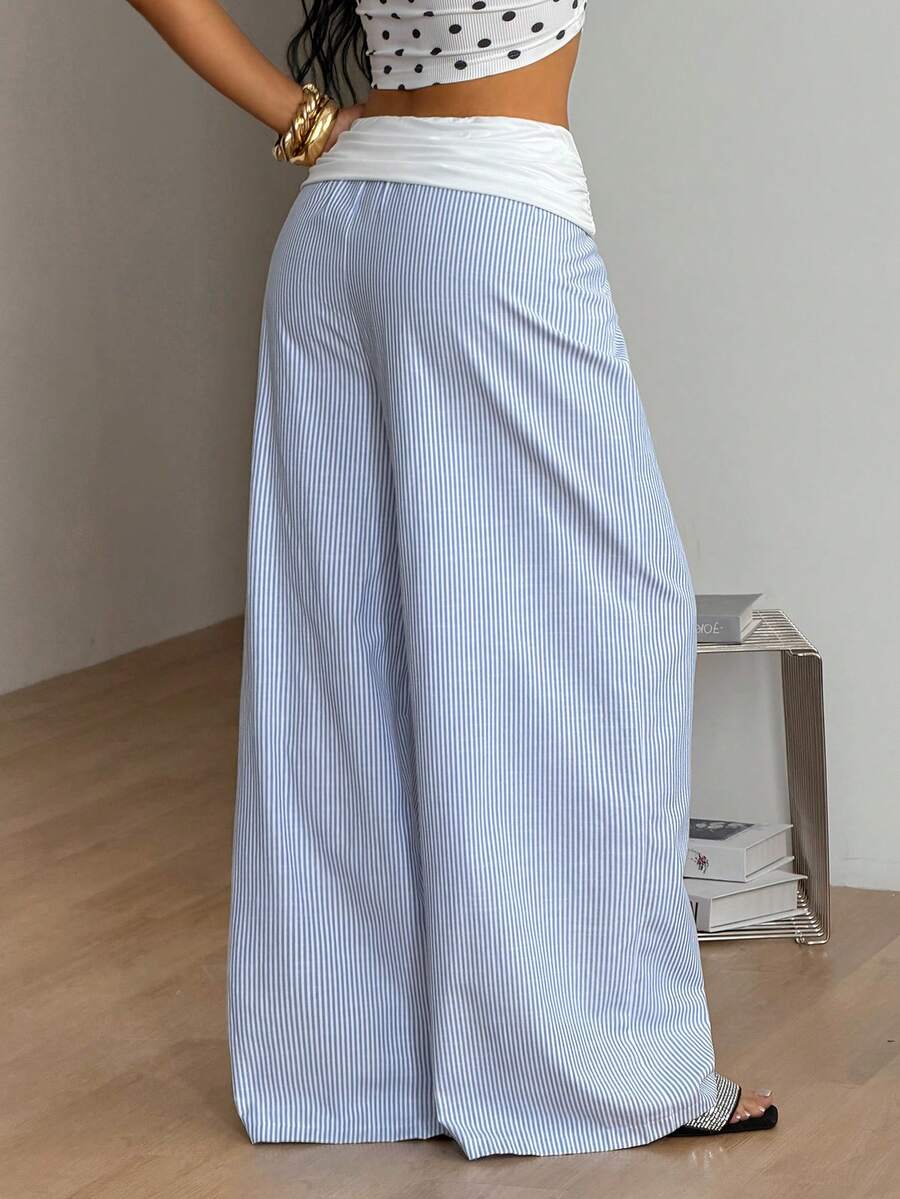 Women's 100% cotton casual wide leg pants with elastic waist and ruched detail